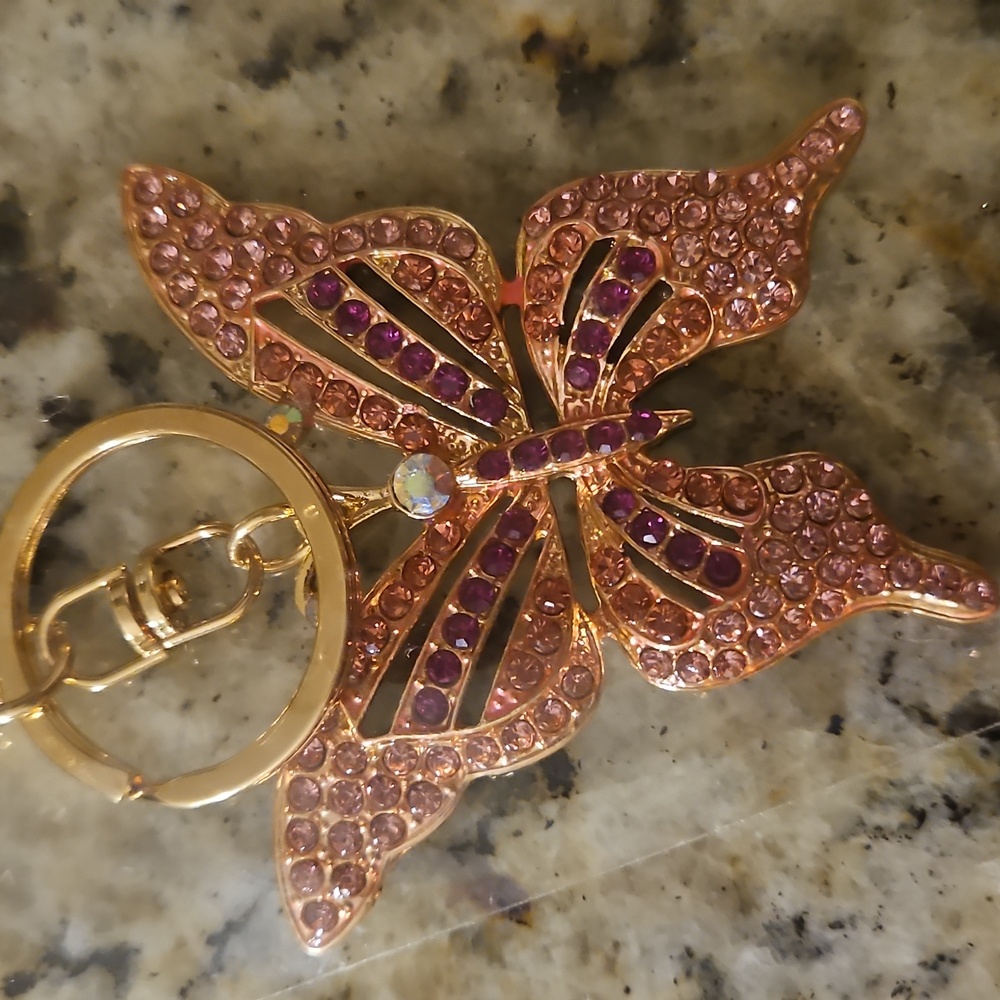 Butterfly Rhinestone Keychain Pink - Picture 4 of 5